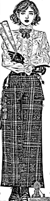 Free colorable bookmarks of a dark academia style woman